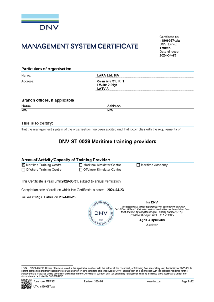 Maritime training providers
